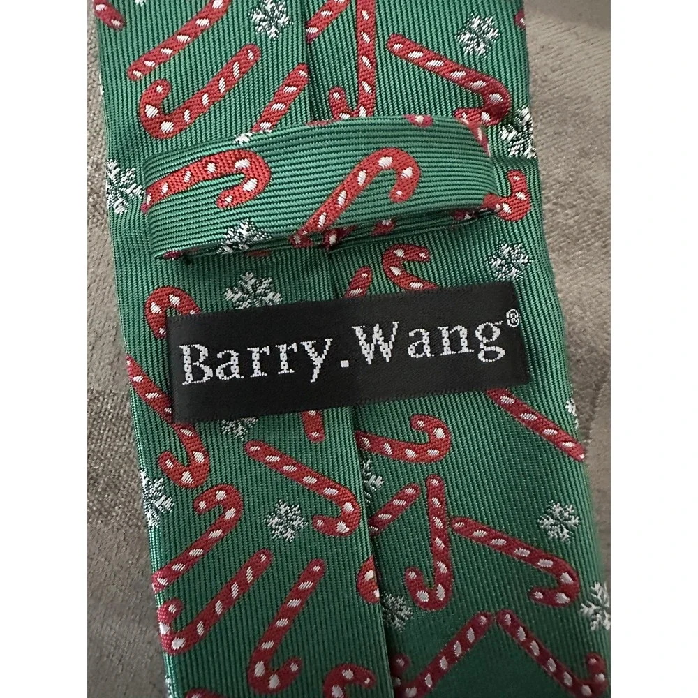 Barry.Wang Tie Set Mens Green Candy‎ Cane Christmas Pocket Square Cufflinks